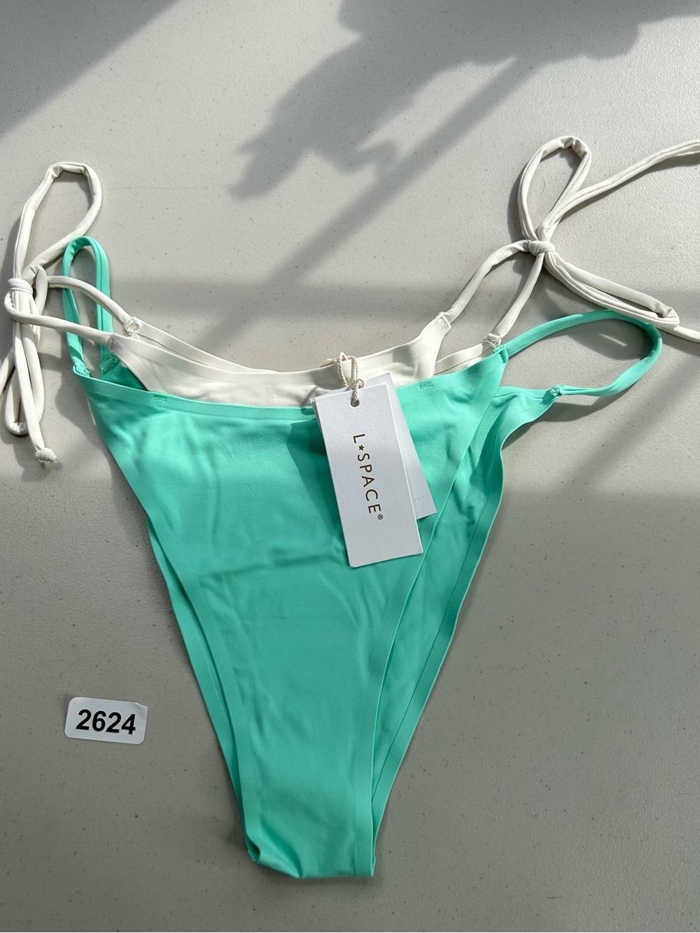 L*Space Swim Fused Mackena Bitsy Green Bikini Bottom Large Side Tie New